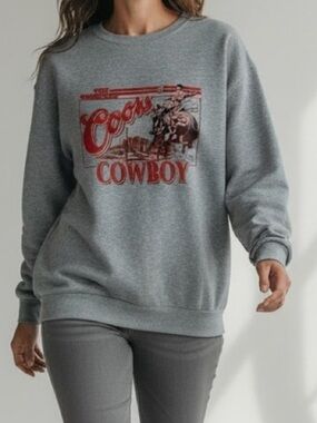Cowboy Grey Graphic Crew Neck Sweatshirt